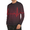 Red Heartbeat Print Men's Long Sleeve Rash Guard