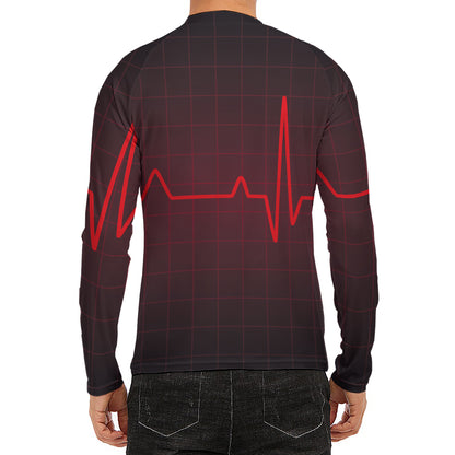 Red Heartbeat Print Men's Long Sleeve Rash Guard