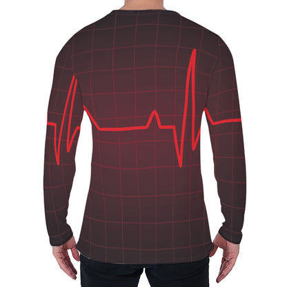 Red Heartbeat Print Men's Long Sleeve T-Shirt