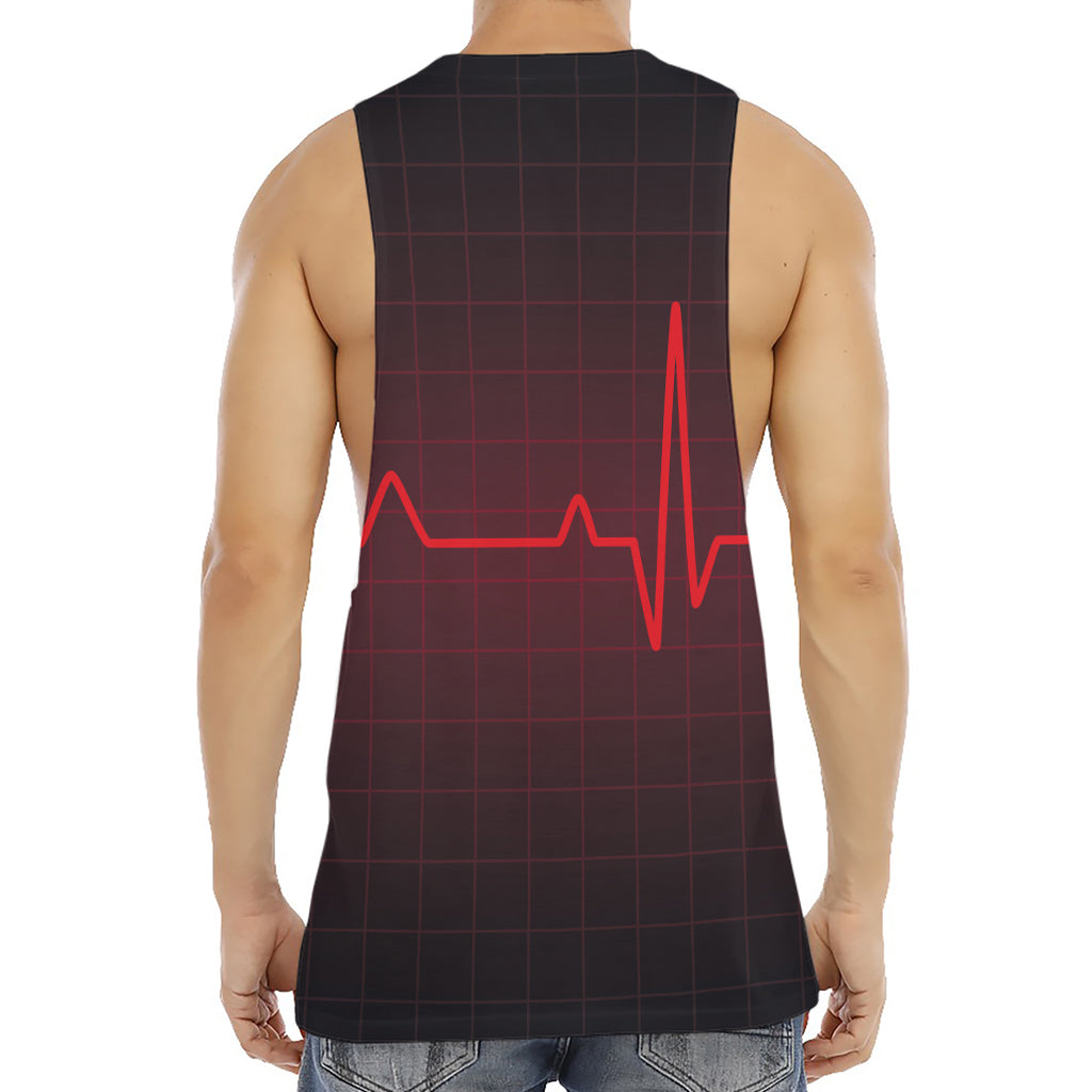 Red Heartbeat Print Men's Muscle Tank Top