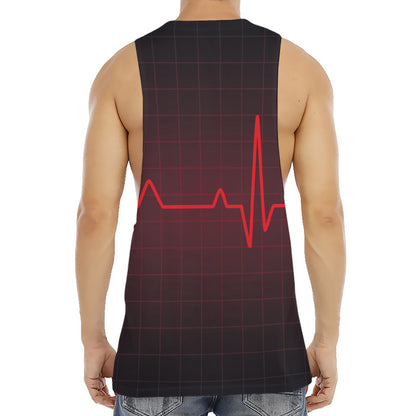 Red Heartbeat Print Men's Muscle Tank Top