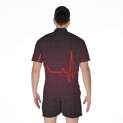 Red Heartbeat Print Men's Rompers