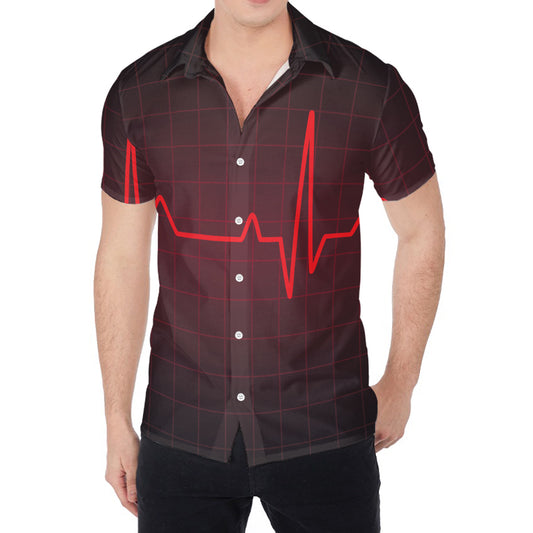 Red Heartbeat Print Men's Shirt