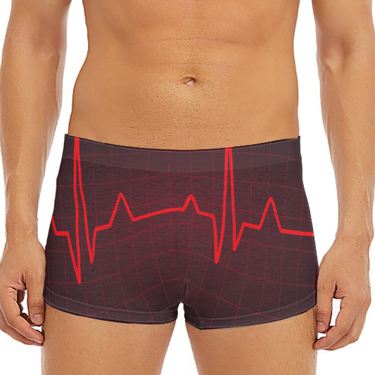 Red Heartbeat Print Men's Short Boxer Briefs