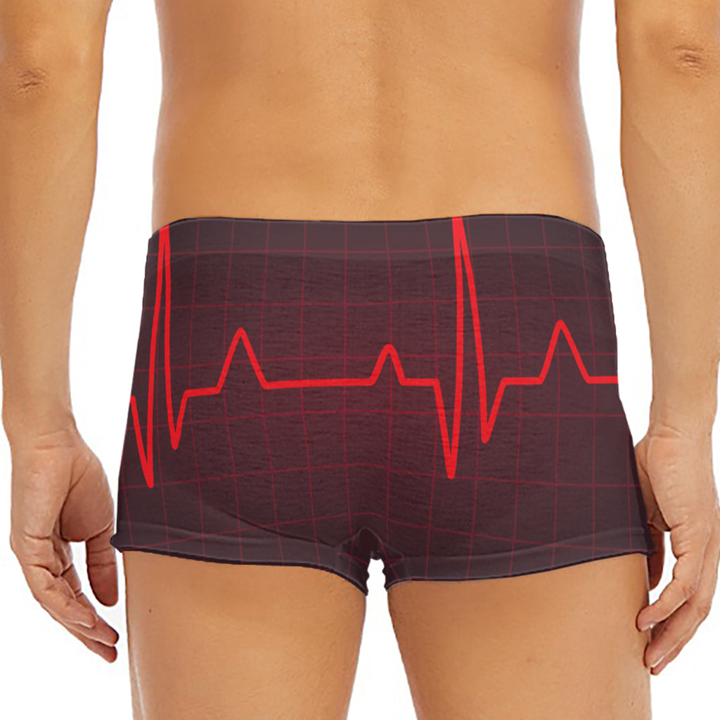 Red Heartbeat Print Men's Short Boxer Briefs