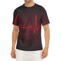 Red Heartbeat Print Men's Short Sleeve Rash Guard