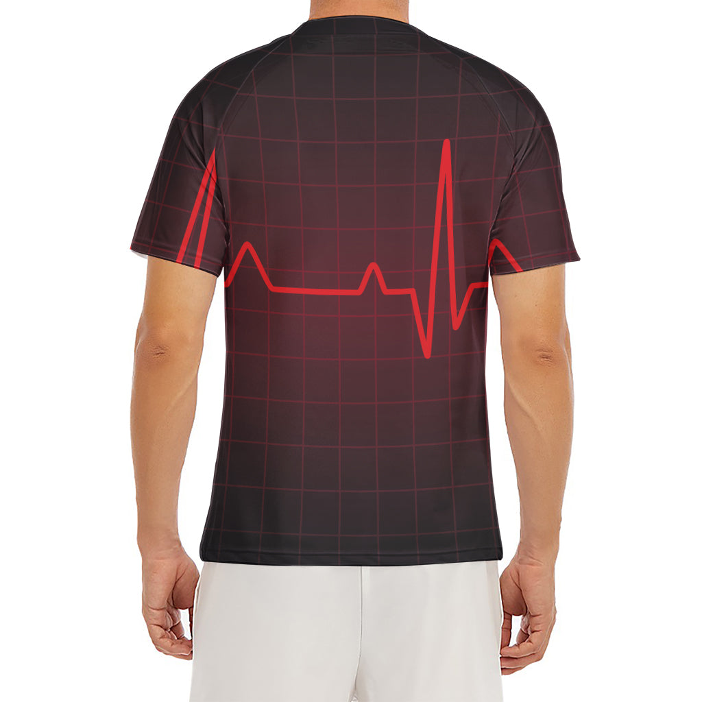 Red Heartbeat Print Men's Short Sleeve Rash Guard