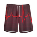 Red Heartbeat Print Men's Athletic Shorts