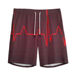 Red Heartbeat Print Men's Sports Shorts