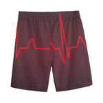 Red Heartbeat Print Men's Sports Shorts