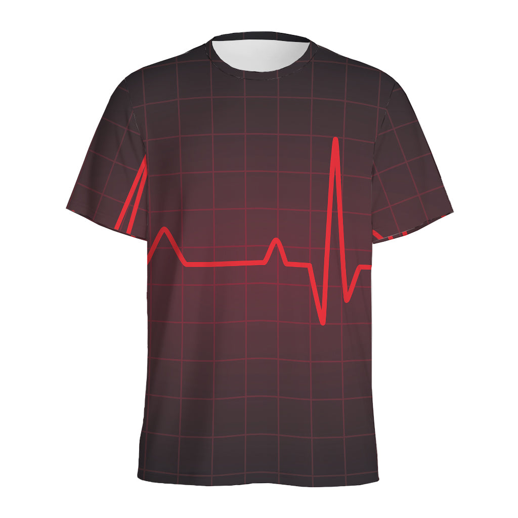 Red Heartbeat Print Men's Sports T-Shirt