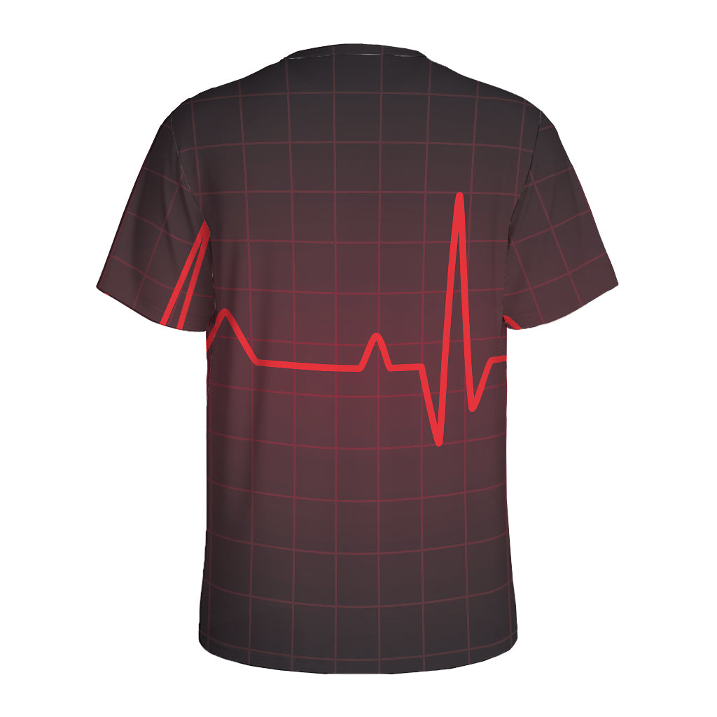 Red Heartbeat Print Men's Sports T-Shirt