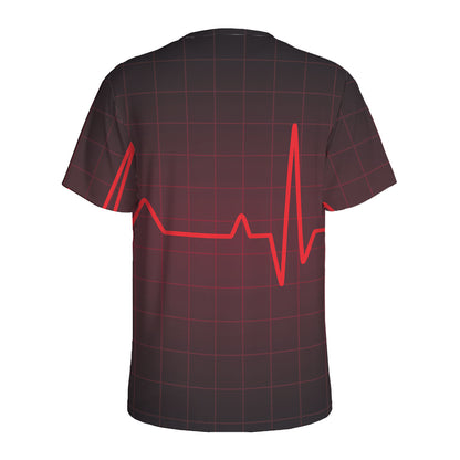 Red Heartbeat Print Men's Sports T-Shirt