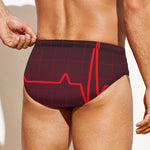 Red Heartbeat Print Men's Swim Briefs