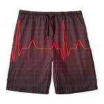 Red Heartbeat Print Men's Swim Trunks