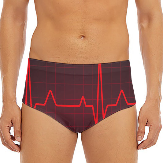 Red Heartbeat Print Men's Triangle Swim Briefs