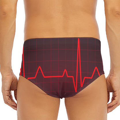 Red Heartbeat Print Men's Triangle Swim Briefs