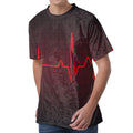 Red Heartbeat Print Men's Velvet T-Shirt