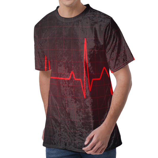 Red Heartbeat Print Men's Velvet T-Shirt