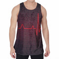 Red Heartbeat Print Men's Velvet Tank Top