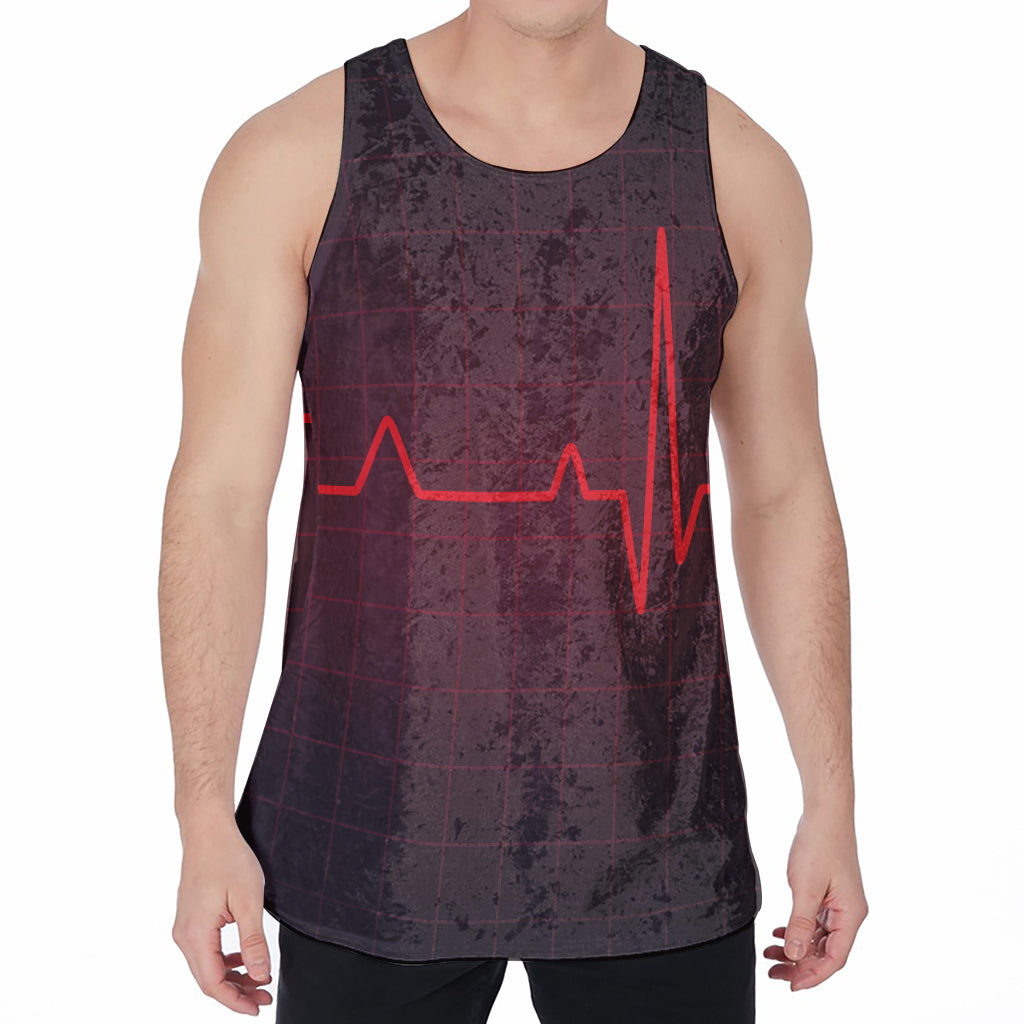 Red Heartbeat Print Men's Velvet Tank Top