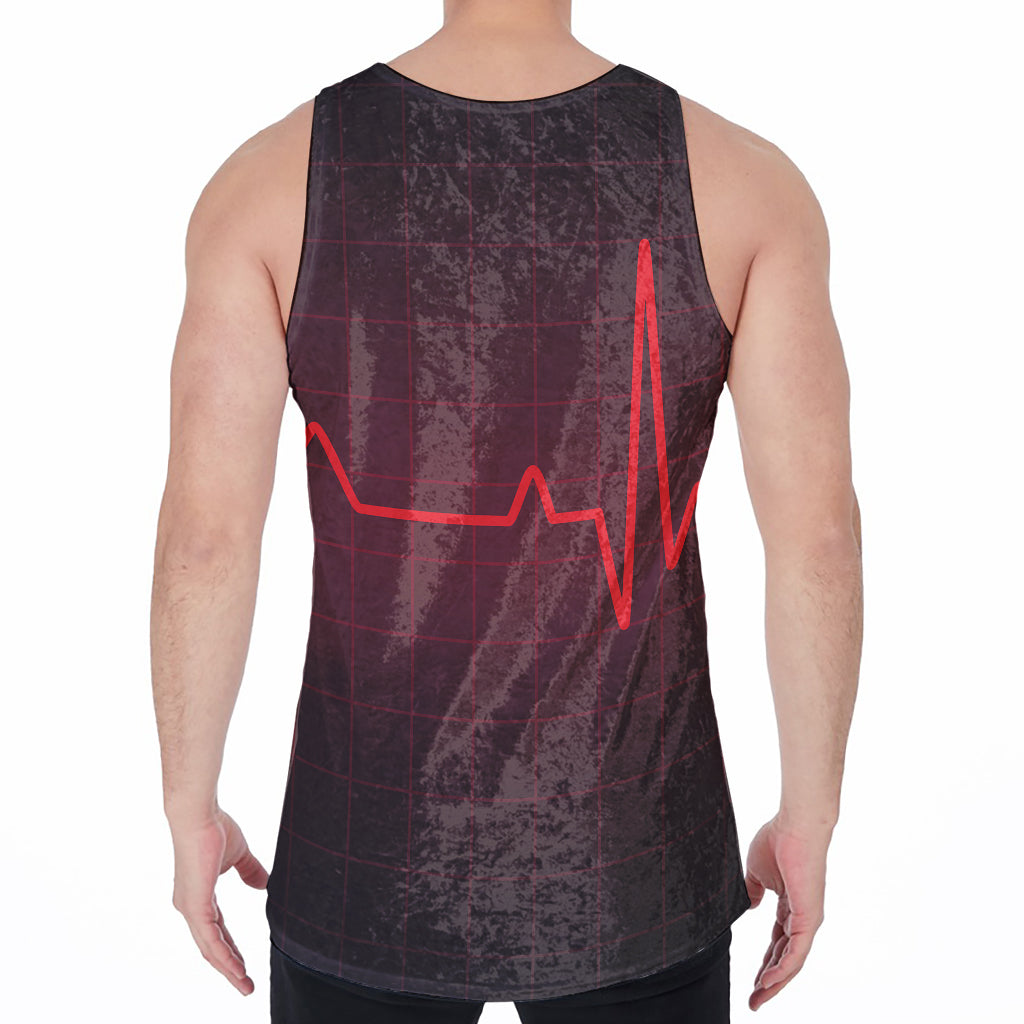 Red Heartbeat Print Men's Velvet Tank Top