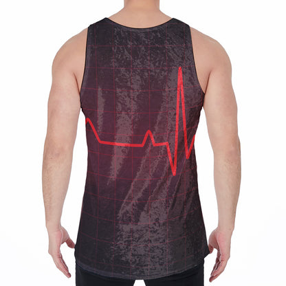 Red Heartbeat Print Men's Velvet Tank Top