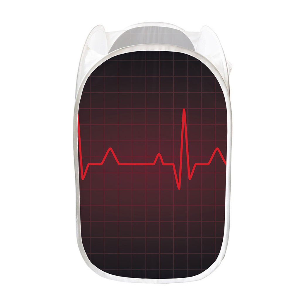 Red Heartbeat Print Mesh Laundry Hamper