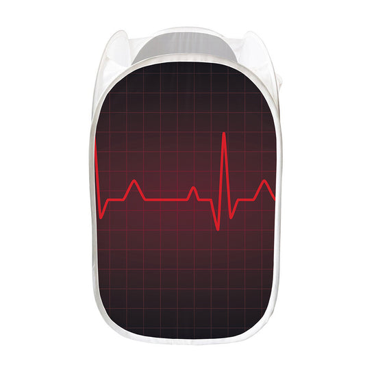 Red Heartbeat Print Mesh Laundry Hamper