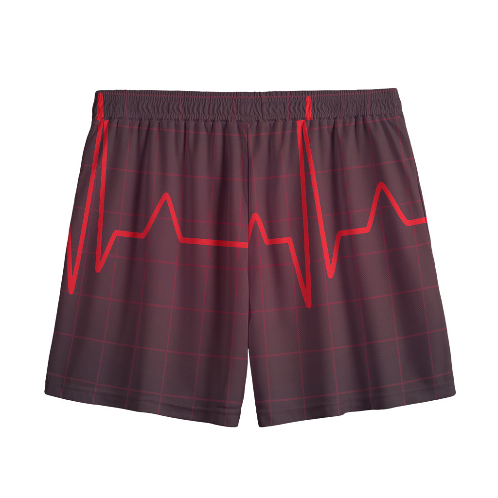 Red Heartbeat Print Mesh Shorts