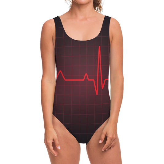 Red Heartbeat Print One Piece Swimsuit