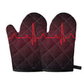 Red Heartbeat Print Oven Mitts