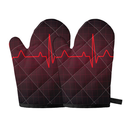 Red Heartbeat Print Oven Mitts