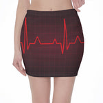 Red Heartbeat Print Pencil Mini Skirt