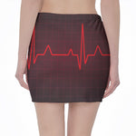 Red Heartbeat Print Pencil Mini Skirt