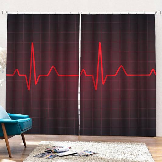Red Heartbeat Print Pencil Pleat Curtains