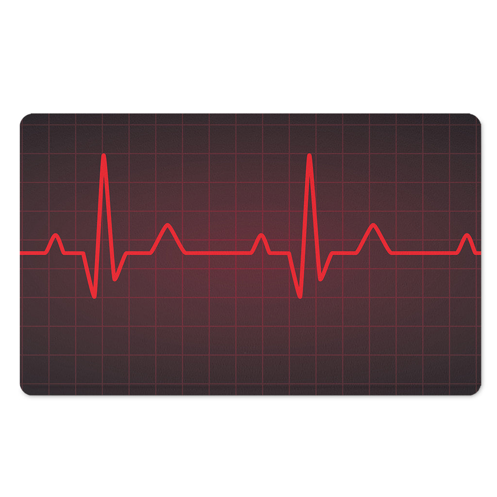 Red Heartbeat Print Polyester Doormat