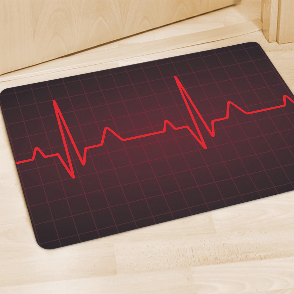 Red Heartbeat Print Polyester Doormat
