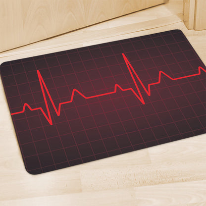 Red Heartbeat Print Polyester Doormat