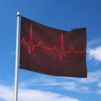 Red Heartbeat Print Polyester Flag