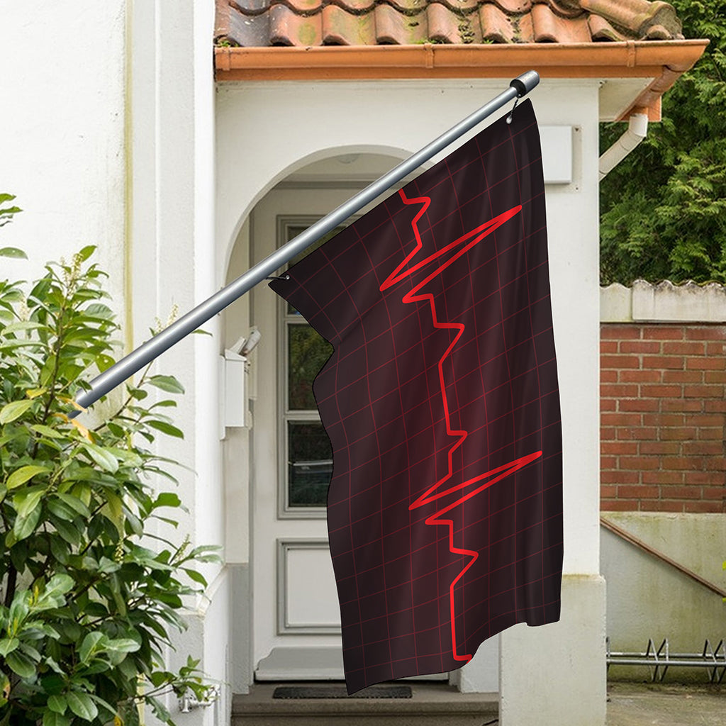 Red Heartbeat Print Polyester Flag