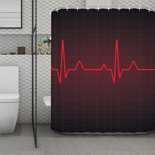 Red Heartbeat Print Polyester Shower Curtain