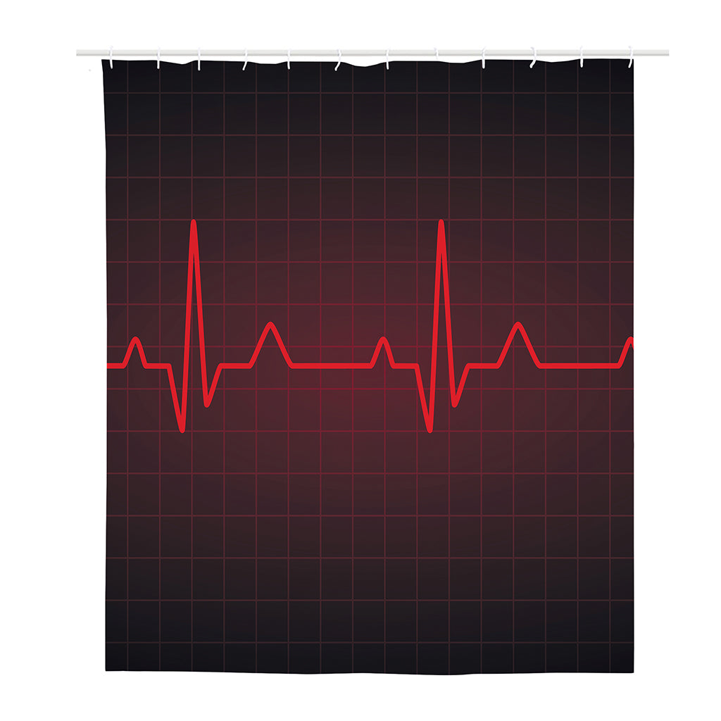 Red Heartbeat Print Polyester Shower Curtain