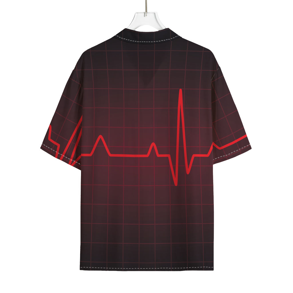 Red Heartbeat Print Rayon Hawaiian Shirt