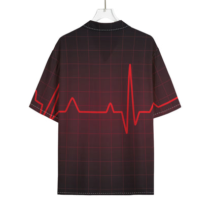 Red Heartbeat Print Rayon Hawaiian Shirt