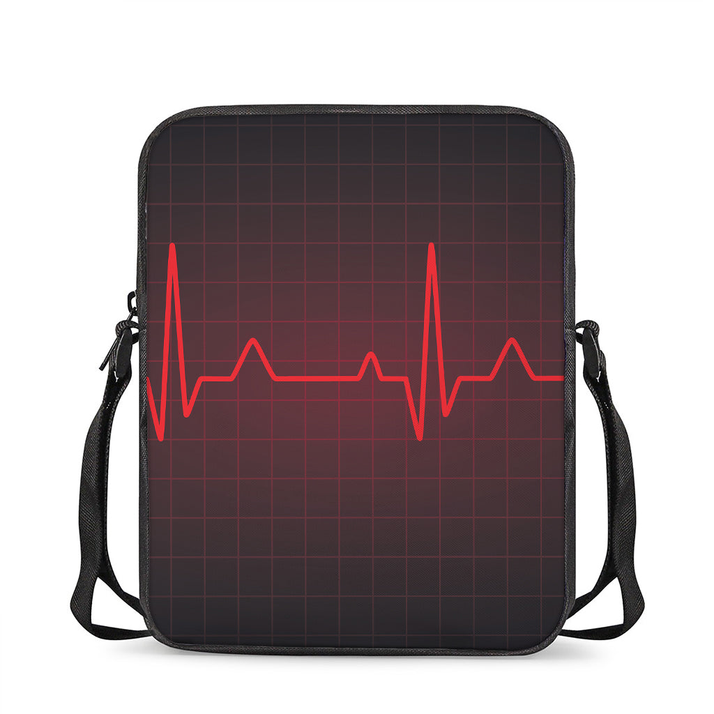 Red Heartbeat Print Rectangular Crossbody Bag