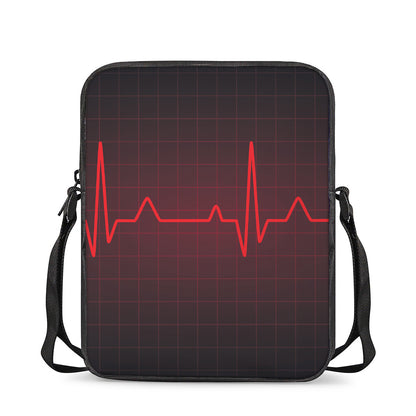 Red Heartbeat Print Rectangular Crossbody Bag