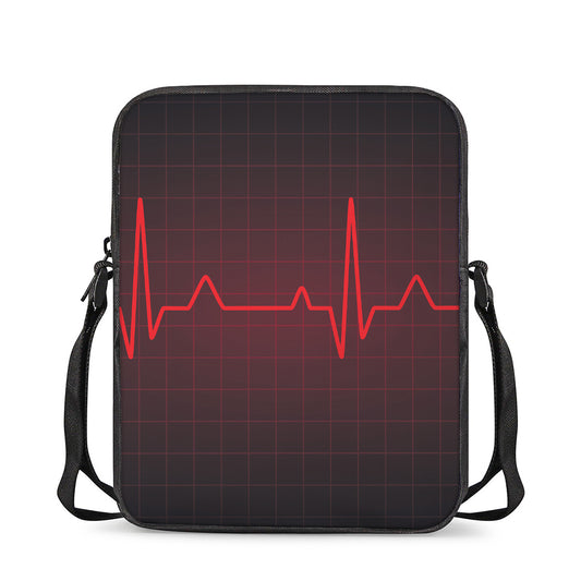 Red Heartbeat Print Rectangular Crossbody Bag