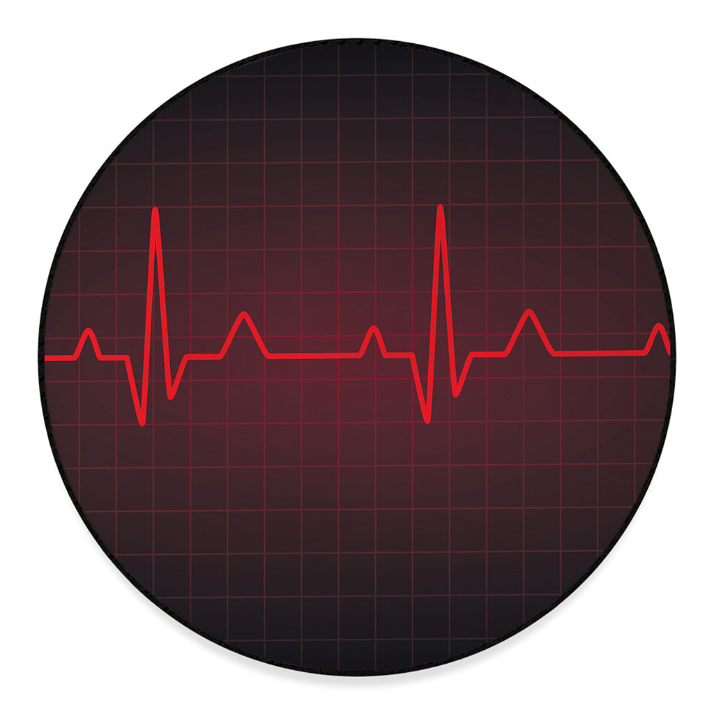 Red Heartbeat Print Round Floor Mat