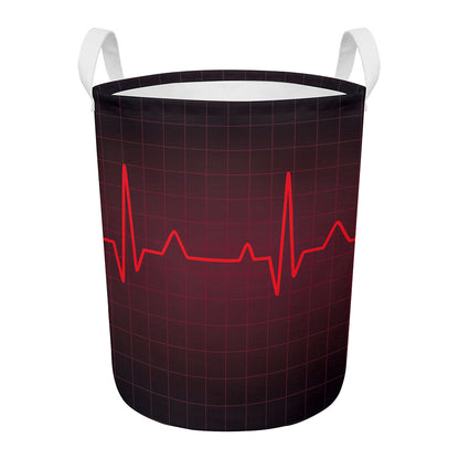 Red Heartbeat Print Round Laundry Basket